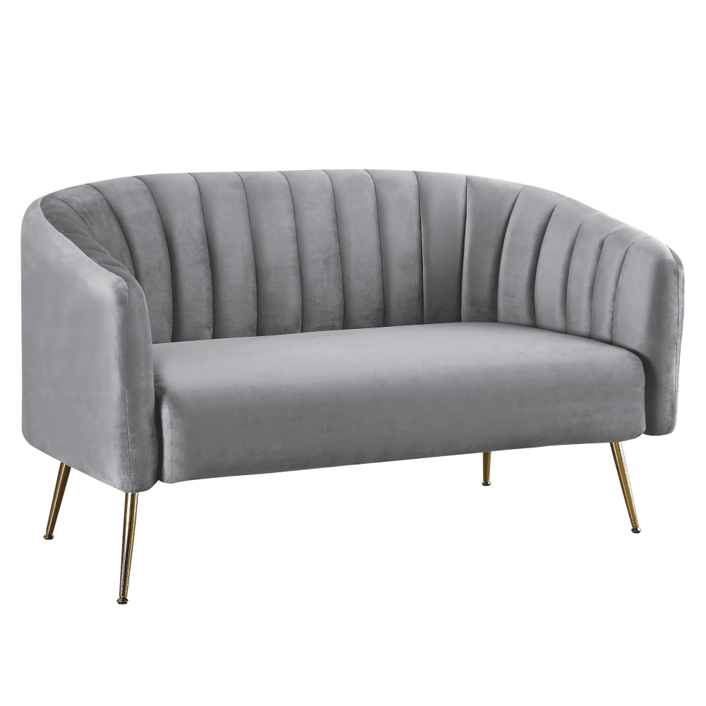 Canapea de design cu 2 locuri, tesatura Velvet gri/gold crom-auriu, BAGY