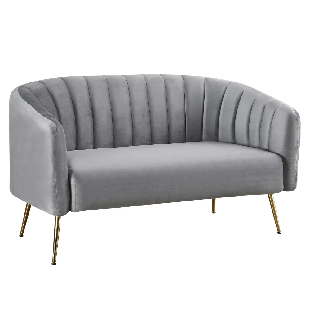 Canapea de design cu 2 locuri, tesatura Velvet gri/gold crom-auriu, BAGY