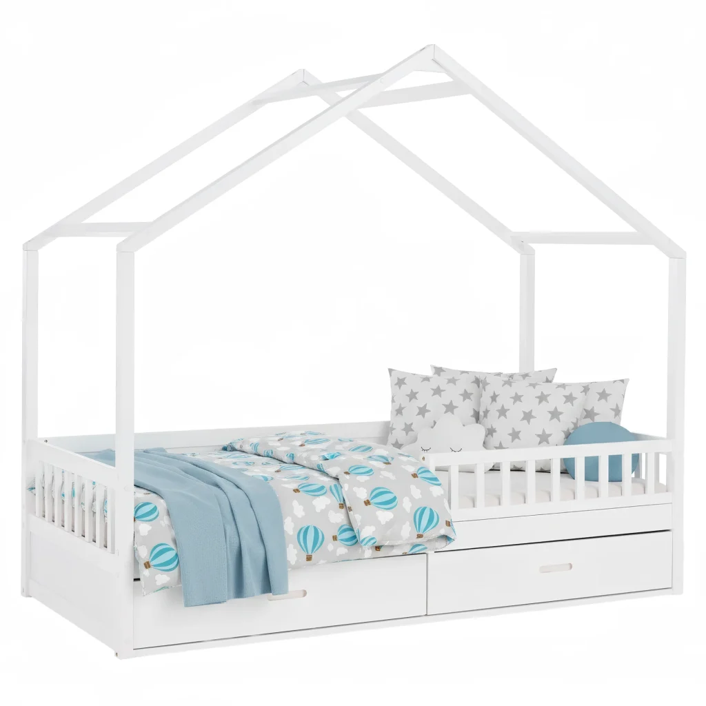 Pat Montessori, 90x200, alb, masiv, BIANKA