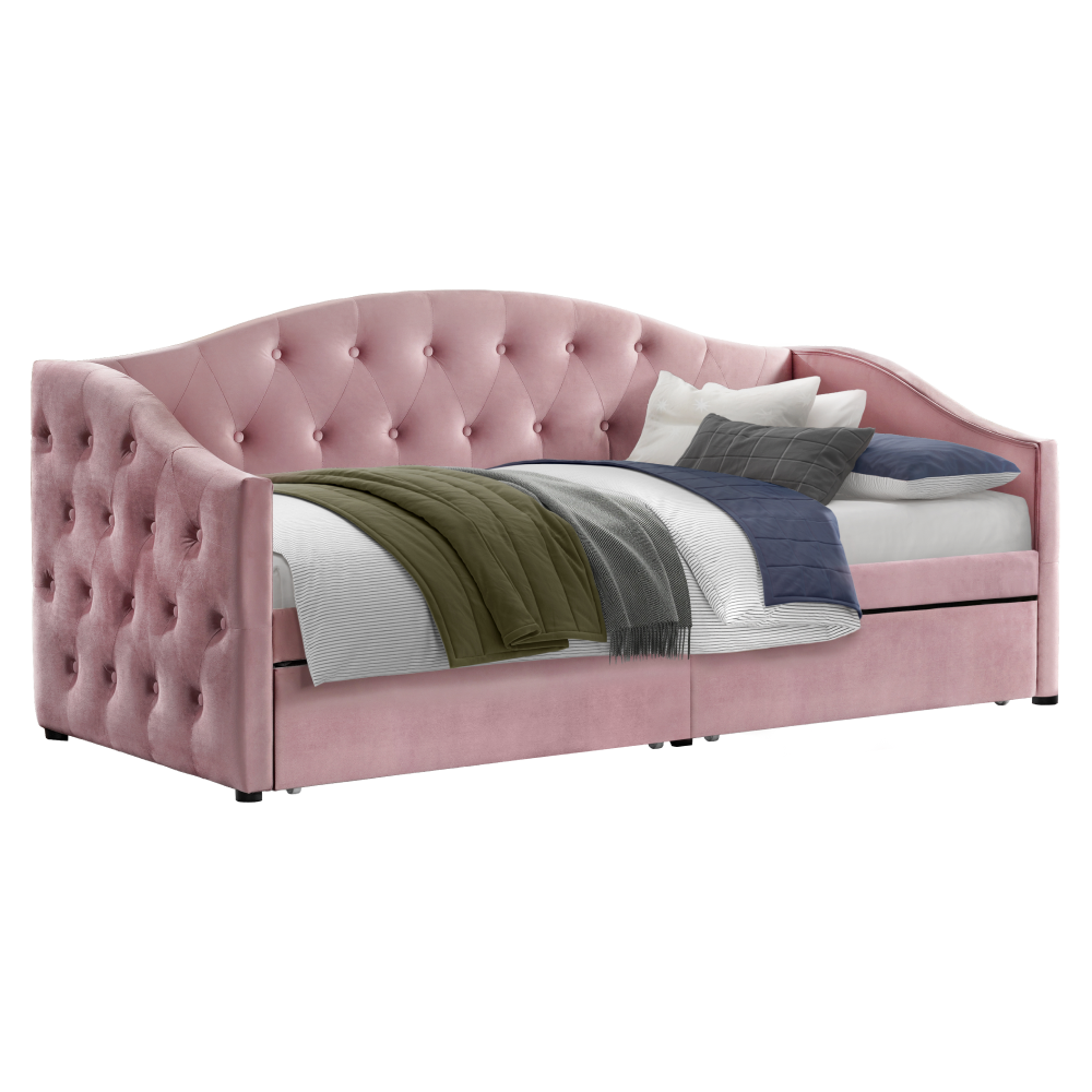 Pat cu spatiu de depozitare, 90x200, tesatura Velvet roz, ZASKA