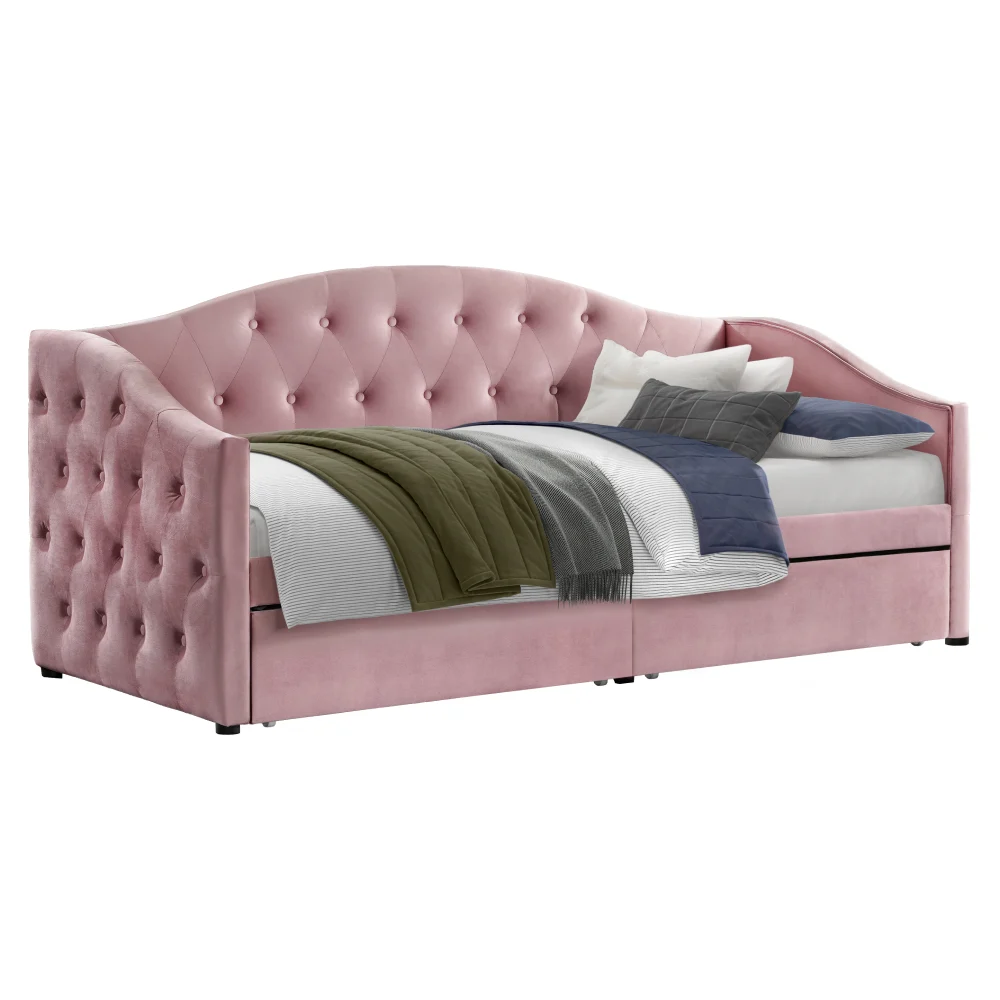 Pat cu spatiu de depozitare, 90x200, tesatura Velvet roz, ZASKA