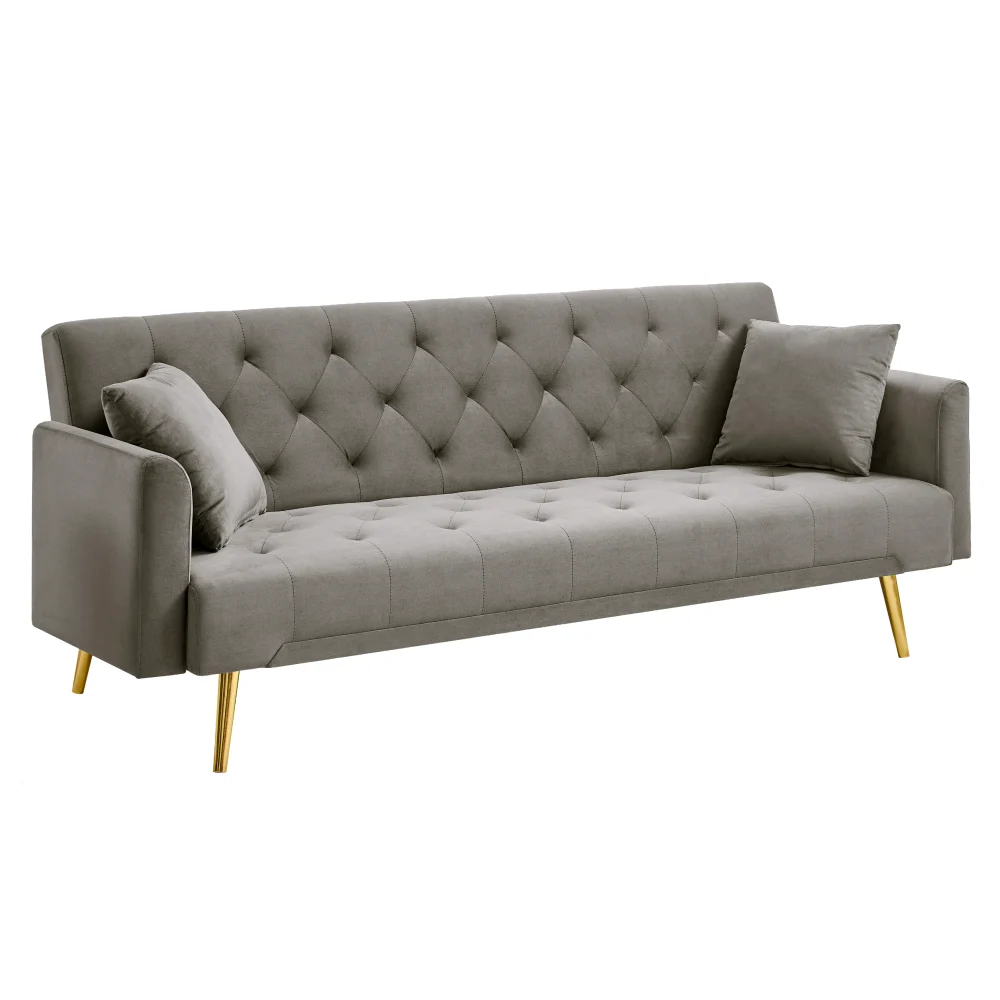 Canapea extensibila, gri-maroniu Taupe/gold crom-auriu, ALISIA