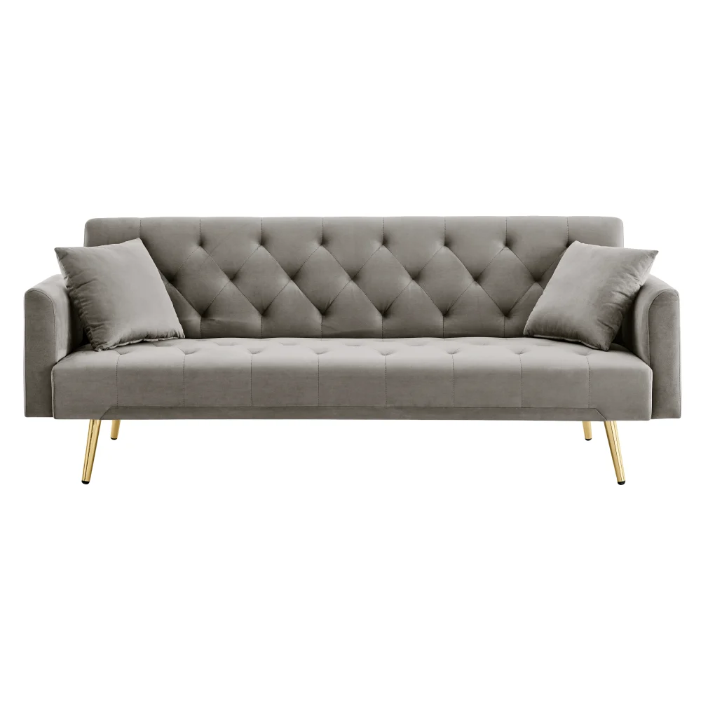 Canapea extensibila, gri-maroniu Taupe/gold crom-auriu, ALISIA