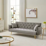 Canapea extensibila, gri-maroniu Taupe/gold crom-auriu, ALISIA