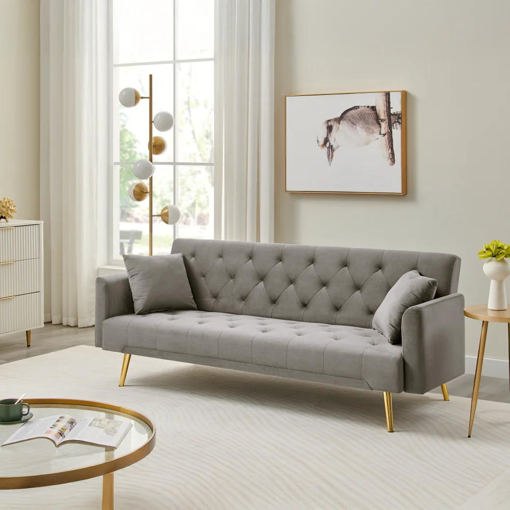 Canapea extensibila, gri-maroniu Taupe/gold crom-auriu, ALISIA