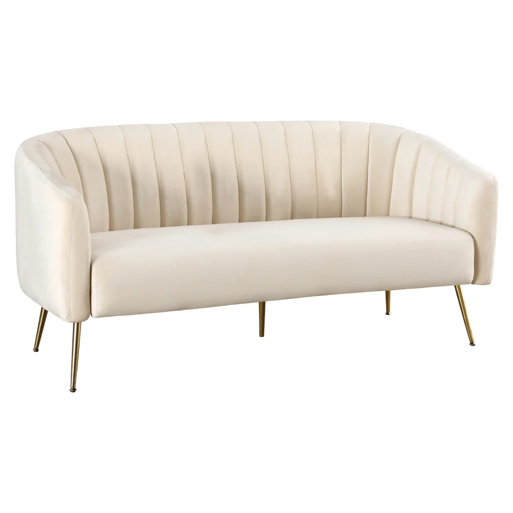 Canapea de design cu 3 locuri, tesatura Velvet bej/gold crom-auriu, BAGY