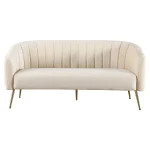 Canapea de design cu 3 locuri, tesatura Velvet bej/gold crom-auriu, BAGY