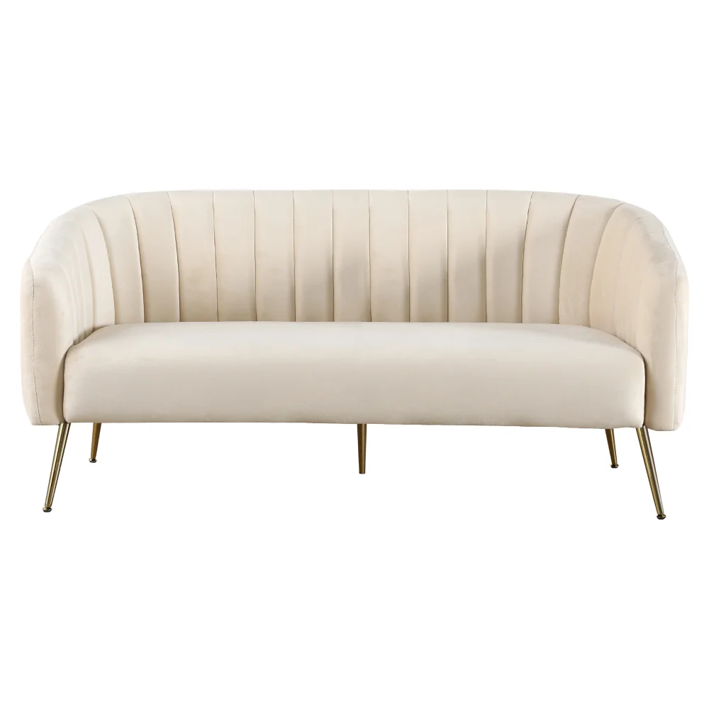 Canapea de design cu 3 locuri, tesatura Velvet bej/gold crom-auriu, BAGY