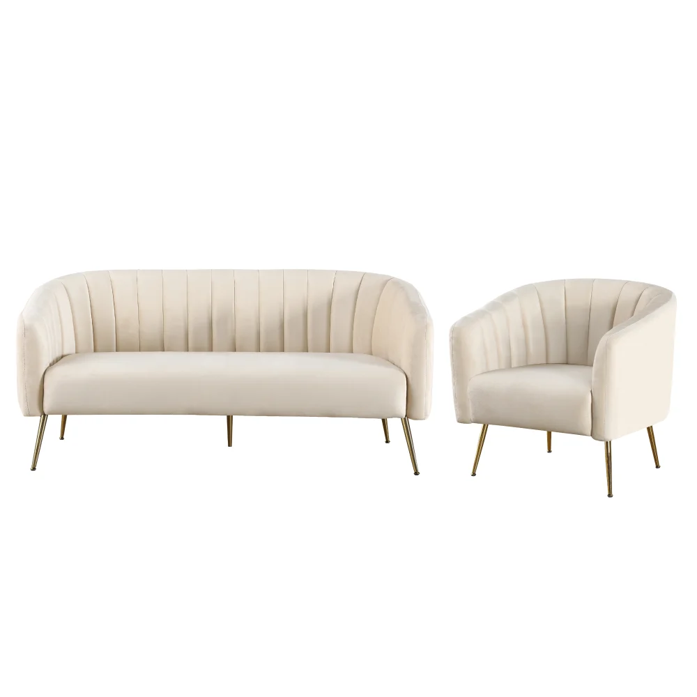 Canapea de design cu 3 locuri, tesatura Velvet bej/gold crom-auriu, BAGY