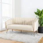 Canapea de design cu 3 locuri, tesatura Velvet bej/gold crom-auriu, BAGY