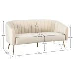 Canapea de design cu 3 locuri, tesatura Velvet bej/gold crom-auriu, BAGY