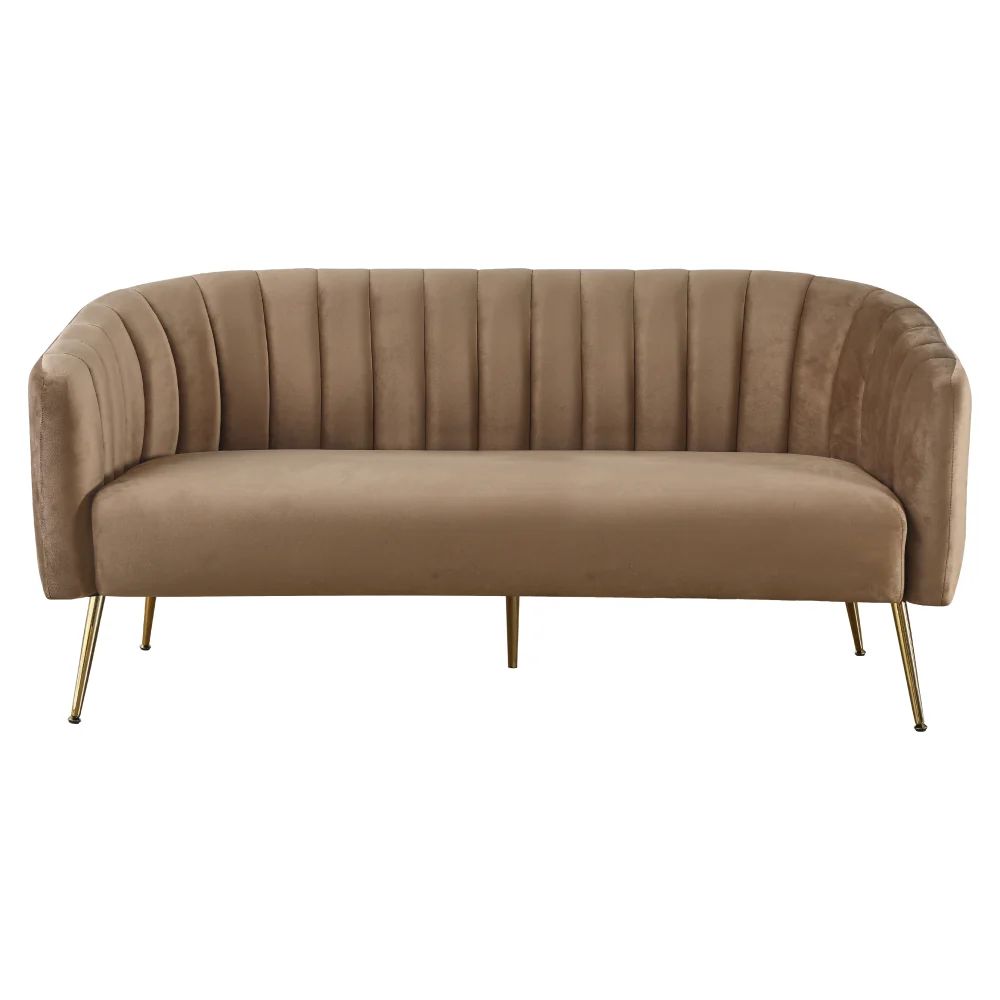 Canapea de design cu 3 locuri, tesatura Velvet maro/gold crom-auriu, BAGY