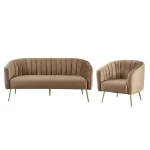 Canapea de design cu 3 locuri, tesatura Velvet maro/gold crom-auriu, BAGY