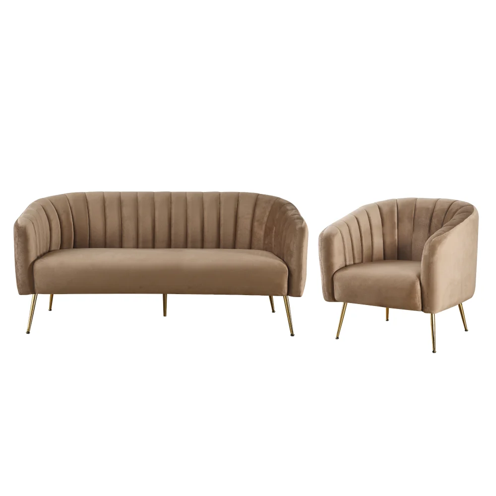 Canapea de design cu 3 locuri, tesatura Velvet maro/gold crom-auriu, BAGY
