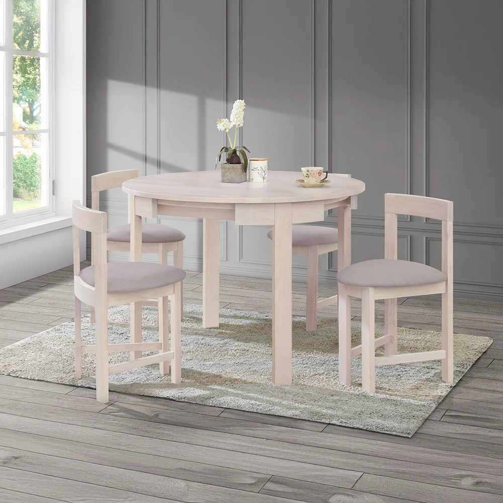 Set de sufragerie 1+4, lemn masiv, alb model lemn /gri-bej, DOMIO