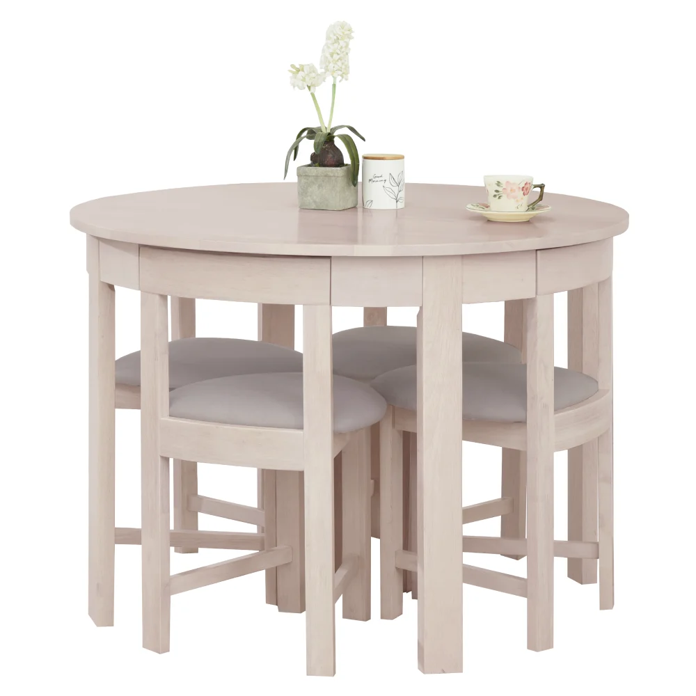 Set de sufragerie 1+4, lemn masiv, alb model lemn /gri-bej, DOMIO
