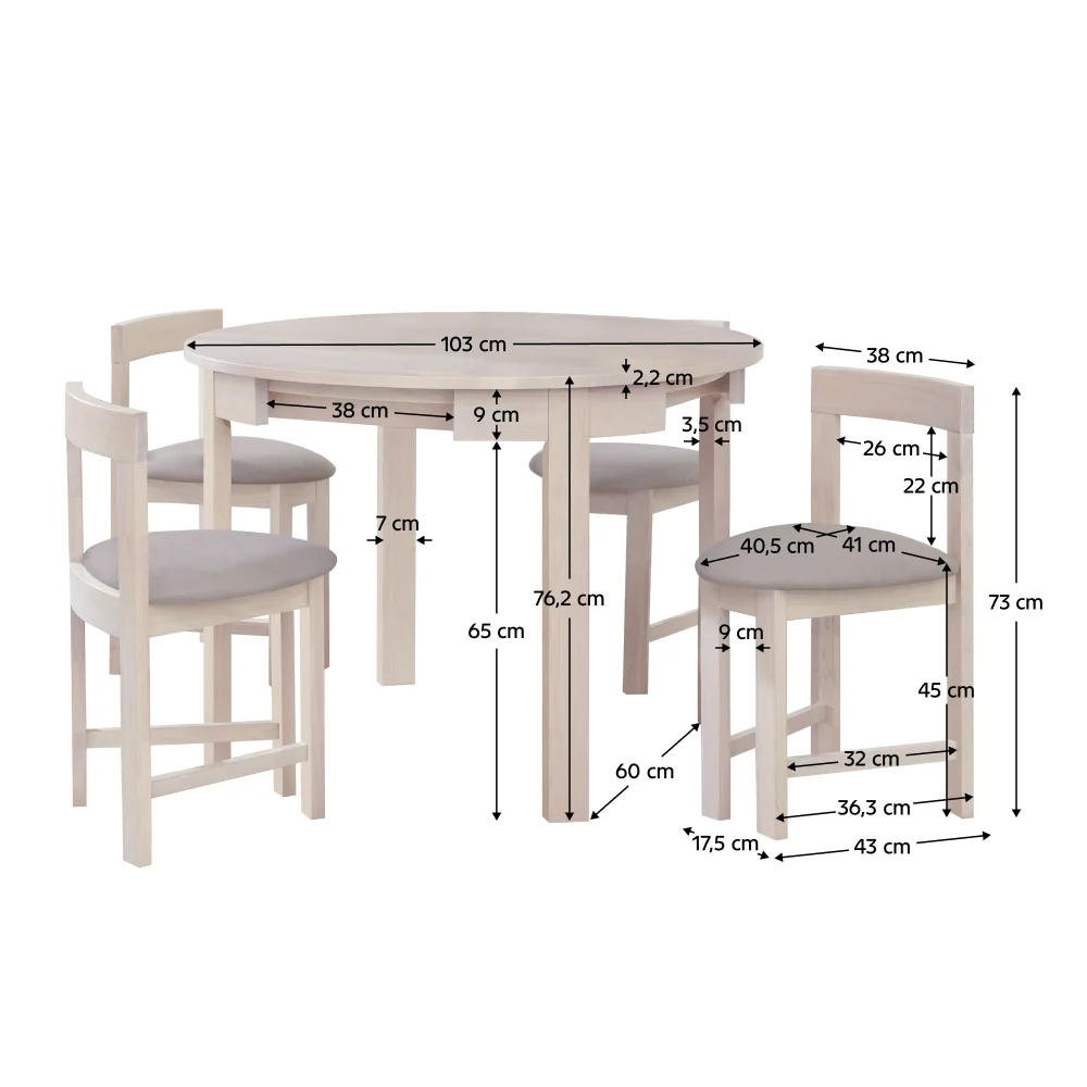 Set de sufragerie 1+4, lemn masiv, alb model lemn /gri-bej, DOMIO