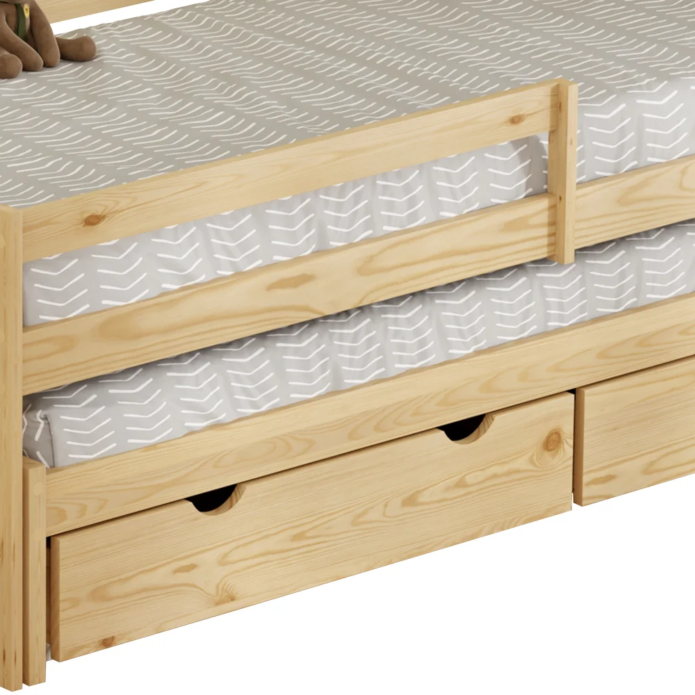 Pat cu pat suplimentar si spatiu de depozitare, 90x200, natural, ELARA