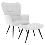 Fotoliu cu suport pentru picioare, gri deschis tesatura Velvet/negru, HABEN
