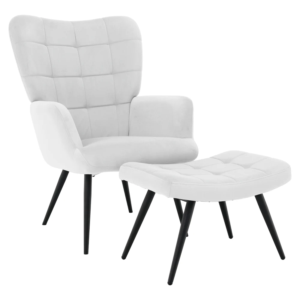 Fotoliu cu suport pentru picioare, gri deschis tesatura Velvet/negru, HABEN