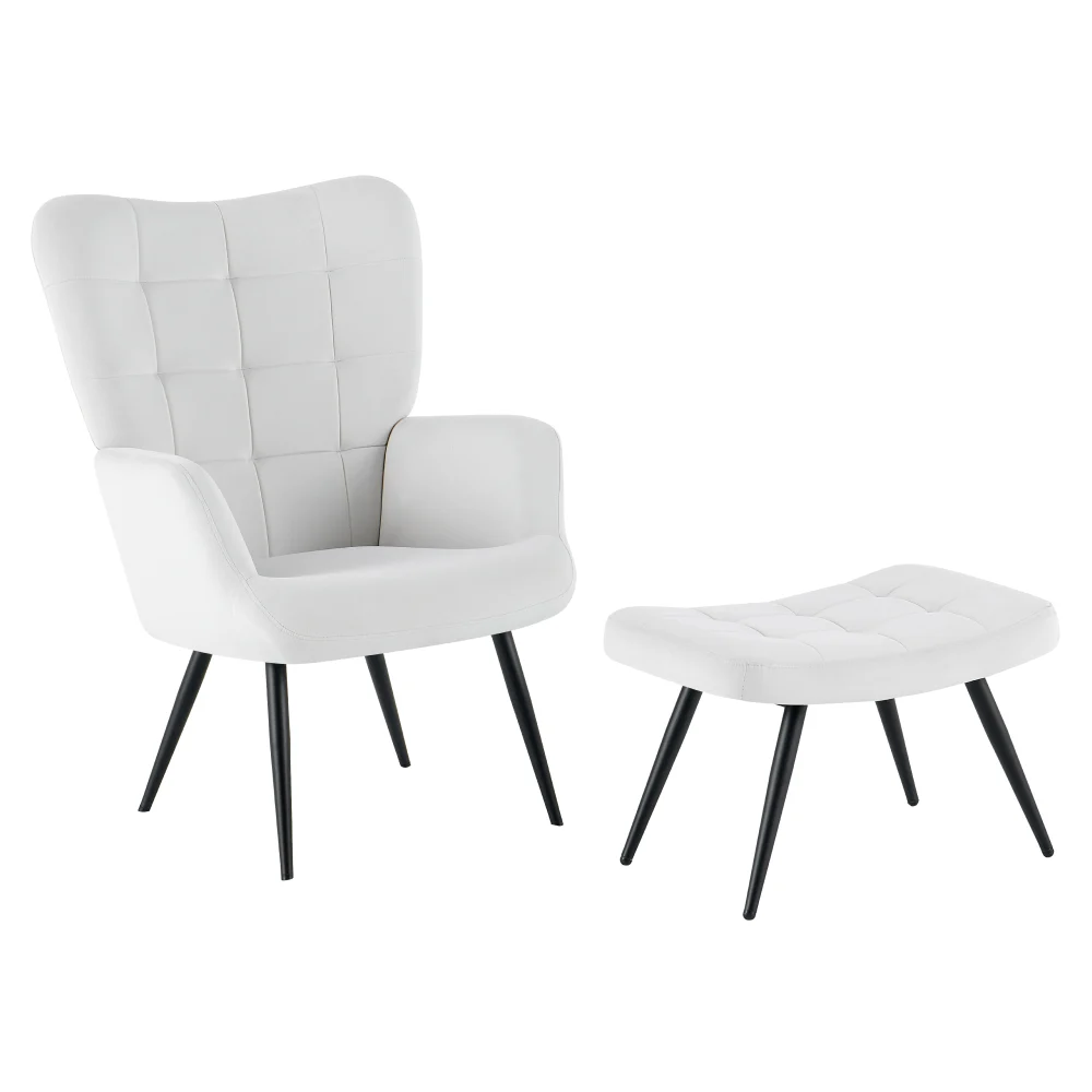 Fotoliu cu suport pentru picioare, gri deschis tesatura Velvet/negru, HABEN