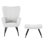 Fotoliu cu suport pentru picioare, gri deschis tesatura Velvet/negru, HABEN
