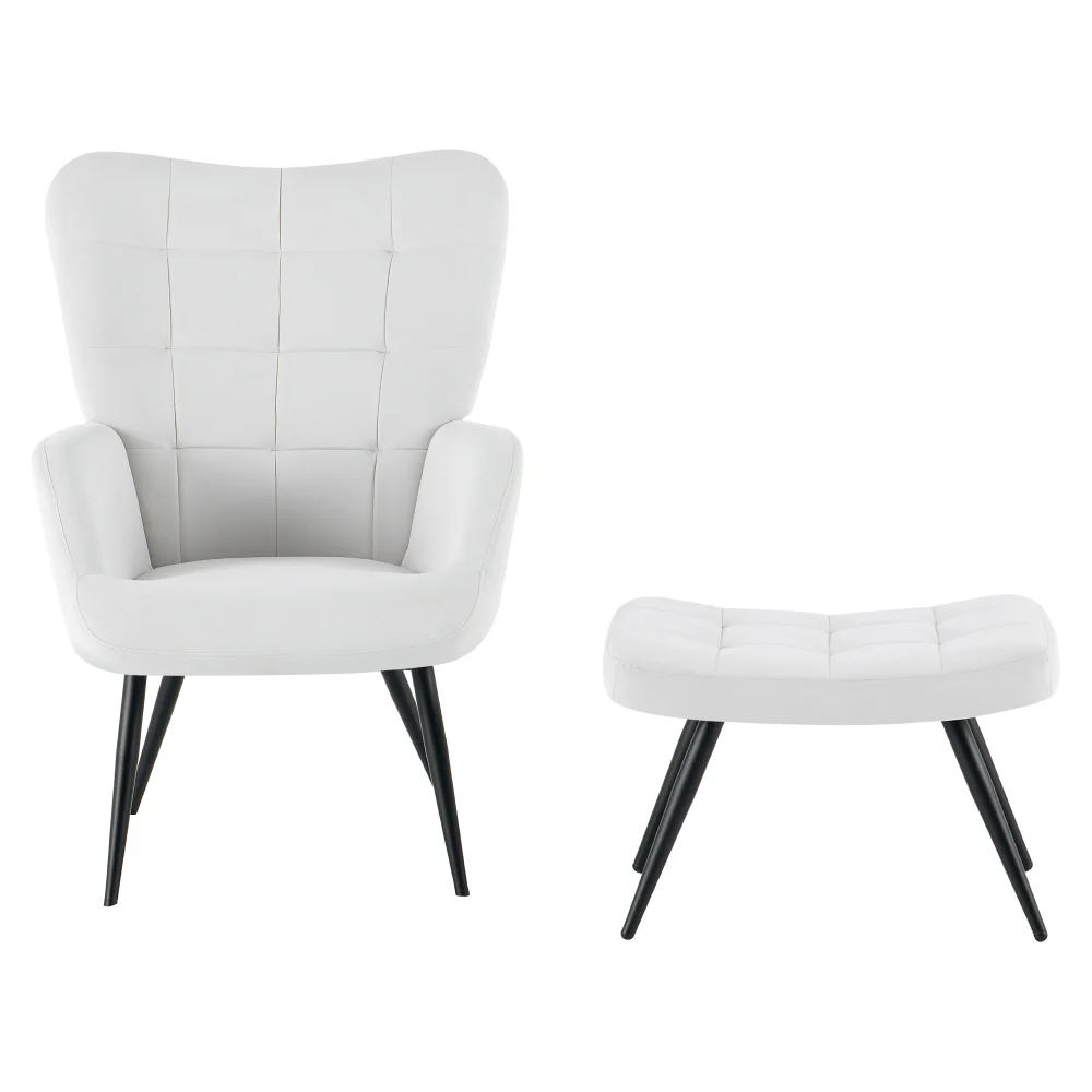 Fotoliu cu suport pentru picioare, gri deschis tesatura Velvet/negru, HABEN