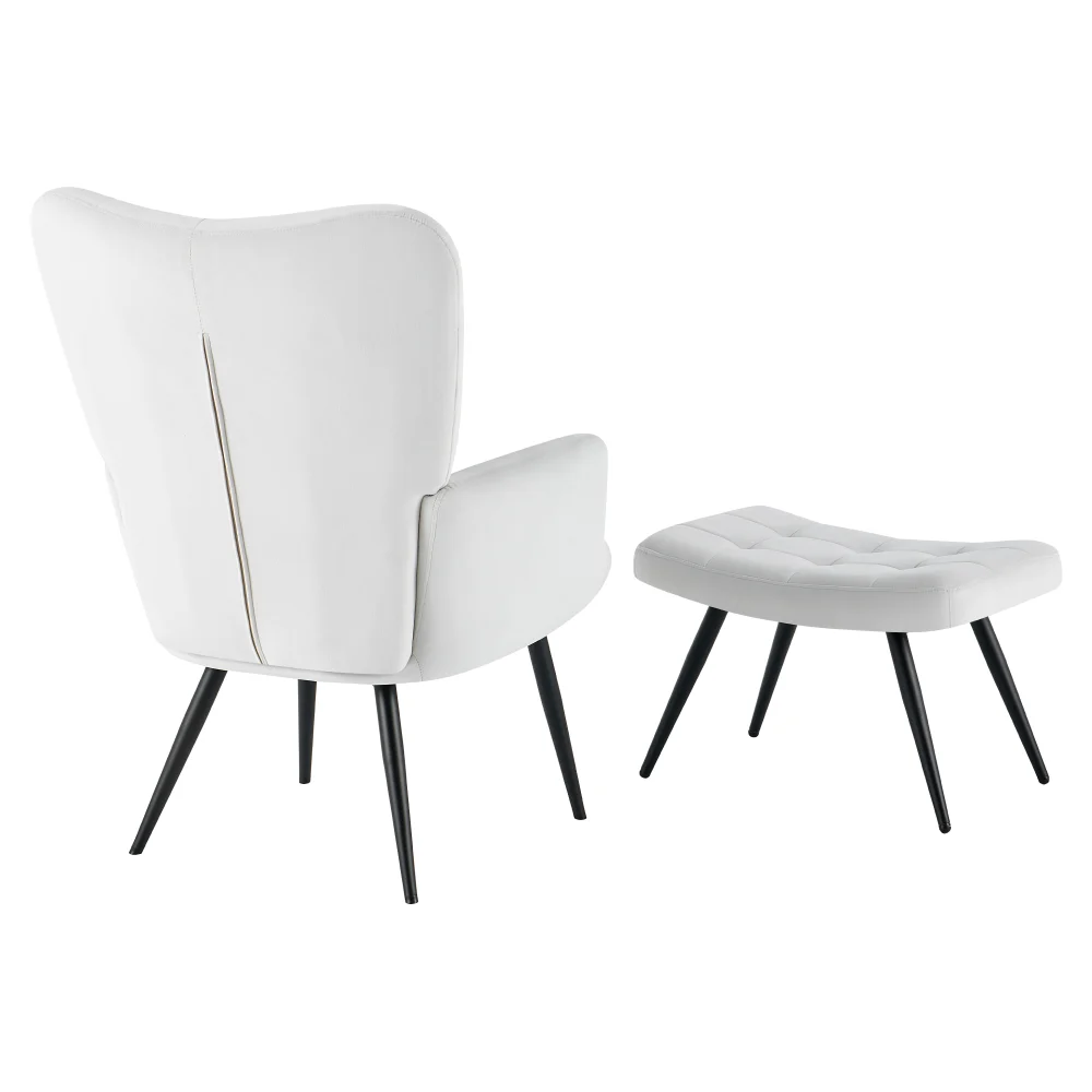 Fotoliu cu suport pentru picioare, gri deschis tesatura Velvet/negru, HABEN