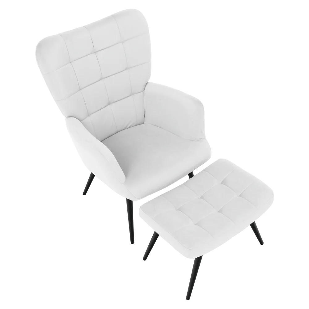 Fotoliu cu suport pentru picioare, gri deschis tesatura Velvet/negru, HABEN