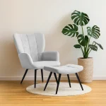 Fotoliu cu suport pentru picioare, gri deschis tesatura Velvet/negru, HABEN