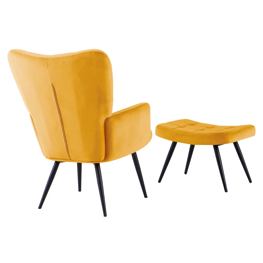 Fotoliu cu suport pentru picioare, galben tesatura Velvet/negru, HABEN