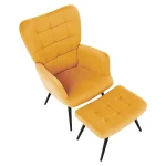 Fotoliu cu suport pentru picioare, galben tesatura Velvet/negru, HABEN