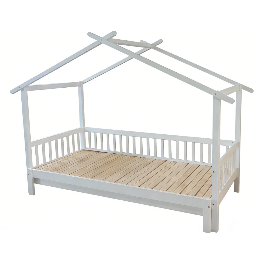Pat Montessori cu pat suplimentar, alb, 90x200, KESIO