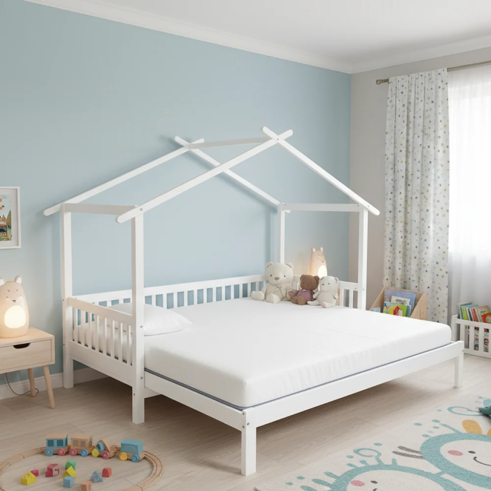 Pat Montessori cu pat suplimentar, alb, 90x200, KESIO