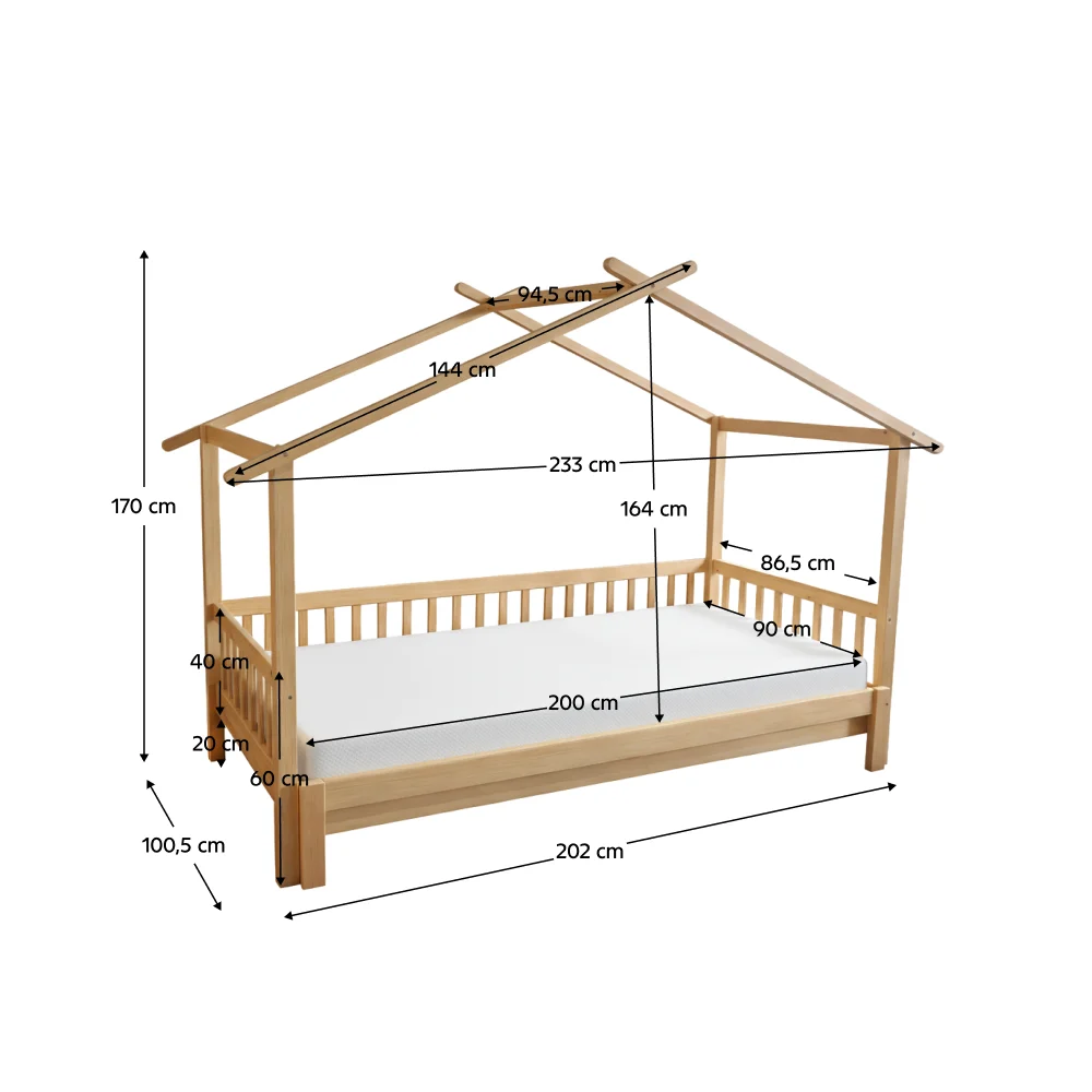 Pat Montessori cu pat suplimentar, natural, 90x200, KESIO