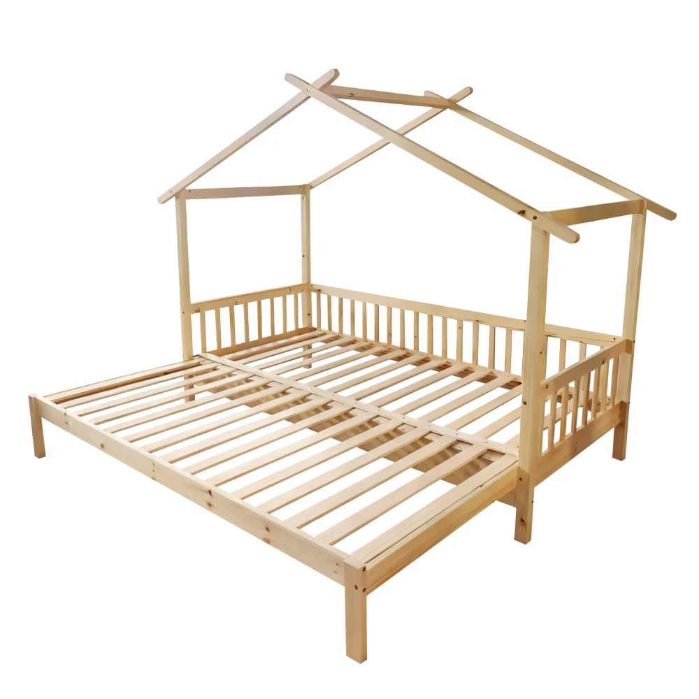 Pat Montessori cu pat suplimentar, natural, 90x200, KESIO
