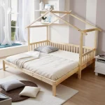 Pat Montessori cu pat suplimentar, natural, 90x200, KESIO